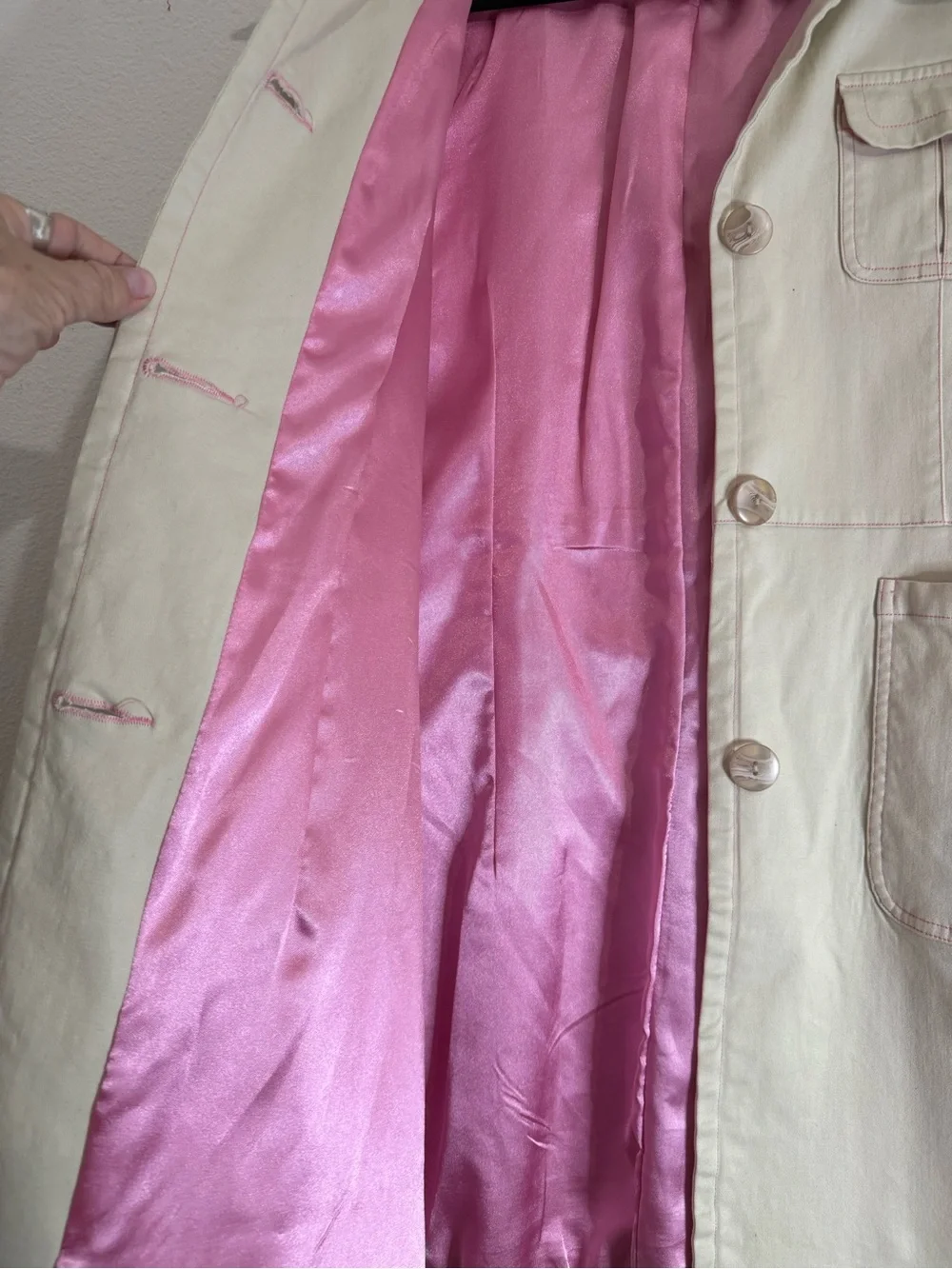 Denim & Co Y2K Safari Trench Car Coat Pink Lining L